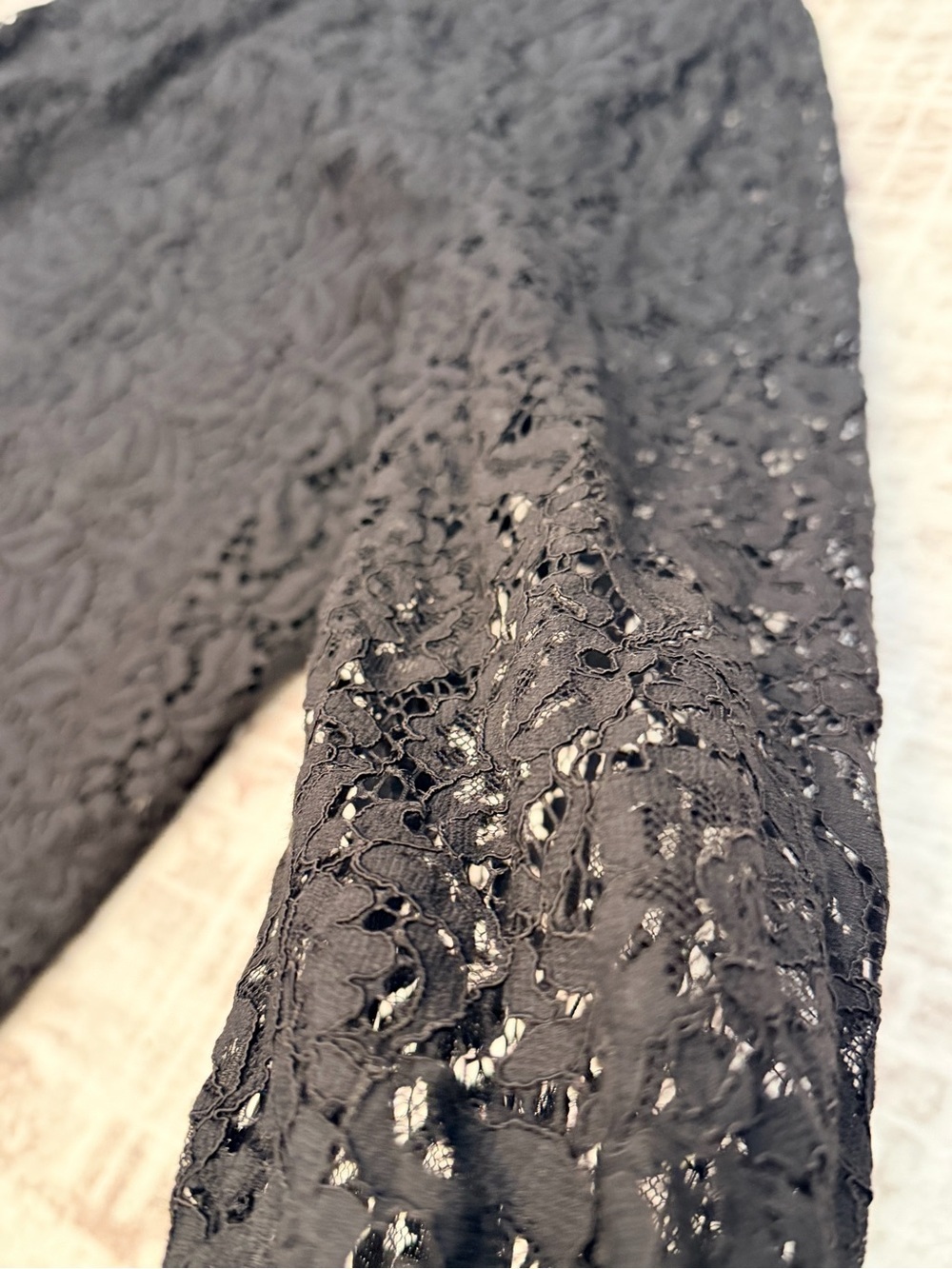 Ann Taylor Factory Black Floral Lace Overlay Blouse Sheer Sleeves XL Elegant Top - Picture 6 of 9